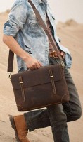 Мужской кожаный коричневый портфель John McDee jd7082r