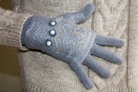 Серые вязаные женские перчатки-митенки Shust Gloves