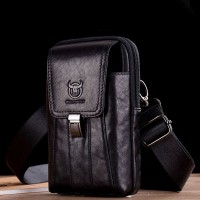 Кожаная черная сумка на пояс BULL t0073a