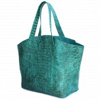 Сумка-корзина Poolparty из натуральной кожи, фактура крокодила зеленая