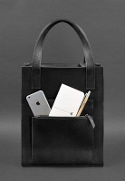 Женская кожаная сумка шоппер Бэтси  BlankNote с карманом черная BN-BAG-10-1-G-KR