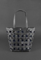 Кожаная плетеная женская сумка BlankNote Пазл L черная Crazy Horse - BN-BAG-33-G-KR