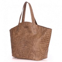 Сумка-корзина Poolparty из натуральной кожи crocodile-beige