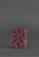 Женский кожаный кард-кейс BlankNote 7.1 (Книжечка) бордовый с перьями - BN-KK-7-1-VIN-PERO-KR