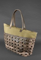 Кожаная плетеная женская сумка BlankNote Пазл Xl темно-коричневая Crazy Horse - BN-BAG-34-O