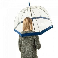 Механический женский прозрачный зонт-трость FULTON BIRDCAGE-1 L041 - NAVY 