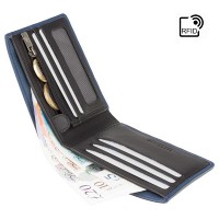Кожаный мужской кошелек Visconti VSL33 TAP-N-GO c RFID (Steel Blue-Black)