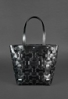 Кожаная плетеная женская сумка BlankNote Пазл L угольно-черная - BN-BAG-33-YGOL