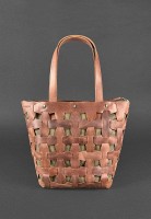 Кожаная плетеная женская сумка BlankNote Пазл L светло-коричневая Crazy Horse - BN-BAG-33-K-KR