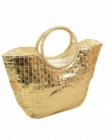 Женская золотистая сумка-корзина из текстиля Podium PC7167-1 natural gold