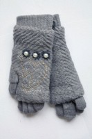Серые вязаные женские перчатки-митенки Shust Gloves