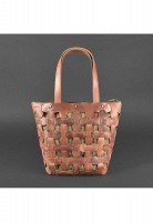 Кожаная плетеная женская сумка BlankNote Пазл L светло-коричневая Crazy Horse - BN-BAG-33-K-KR