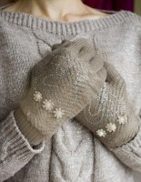 Вязаные бежевые женские перчатки-митенки Shust Gloves