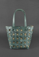 Кожаная плетеная женская сумка BlankNote Пазл L зеленая Crazy Horse - BN-BAG-33-IZ