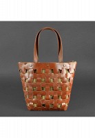 Кожаная плетеная женская сумка BlankNote Пазл L светло-коричневая Krast - BN-BAG-33-K