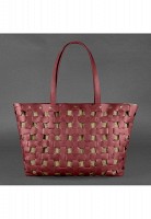 Кожаная женская плетеная  сумка  BlankNote Пазл Xl бордовая Krast BN-BAG-34-VIN