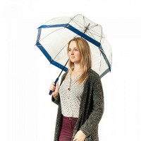 Механический женский прозрачный зонт-трость FULTON BIRDCAGE-1 L041 - NAVY 