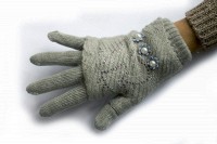 Вязаные серые женские перчатки-митенки Shust Gloves