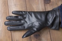 Перчатки женские чёрные кожаные сенсорные 946s2 M Shust Gloves