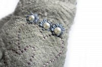 Вязаные серые женские перчатки-митенки Shust Gloves