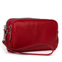 Женская кожаная косметичка Cosmetic 6002-A red