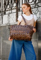 Кожаная плетеная женская сумка BlankNote Пазл Xl темно-коричневая Crazy Horse - BN-BAG-34-O