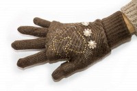 Коричневые вязаные женские перчатки-митенки Shust Gloves