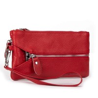 Женская кожаная косметичка-клюлчница Cosmetic bag 6001-A red
