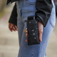 Мини-Зонт женский механический Fulton L501-041086 Tiny-2 Glitter Stars Black (Блеск звезд)