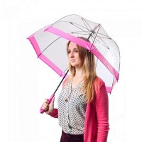 Механический женский прозрачный зонт-трость FULTON BIRDCAGE-1 L041 - PINK