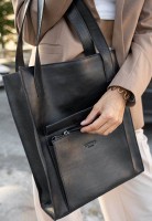 Женский кожаный шоппер Бэтси с карманом черная Краст BN-BAG-10-1-G