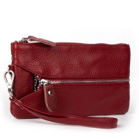 Женская кожаная косметичка-клюлчница Cosmetic bag 6001-A bordo