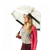 Механический женский прозрачный зонт-трость FULTON BIRDCAGE-1 L041 - BLACK WHITE