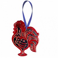 Игрушка на елку из кожи HiArt Петух Toy-Cock-Black-Red