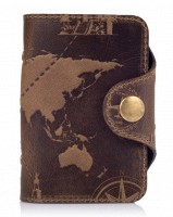 Картхолдер из кожи HiArt CH-03 Shabby Light Olive 7 wonders of the world