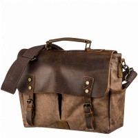 Мужской коричневый текстильный портфель с кожаными вставками Vintage 20119