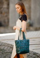 Кожаная плетеная женская сумка BlankNote Пазл L зеленая Krast - BN-BAG-33-MALACHITE