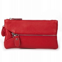 Женская кожаная косметичка-клюлчница Cosmetic bag 6001-A red