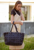 Кожаная плетеная женская сумка BlankNote Пазл Xl черная Crazy Horse - BN-BAG-34-G-KR
