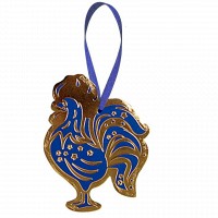 Игрушка на елку из кожи HiArt Петух Toy-Cock-Blue-Cold