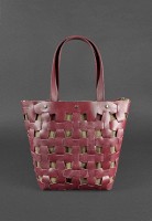 Кожаная плетеная женская сумка BlankNote Пазл Xl бордовая Krast - BN-BAG-33-VIN
