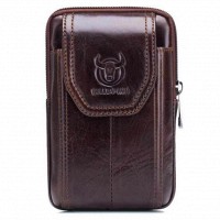 Кожаная темно-коричневая сумка на пояс для смартфона Bull t1399