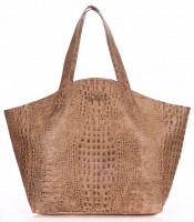 Сумка-корзина Poolparty из натуральной кожи crocodile-beige