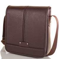 Мужская коричневая вместительная сумка-почтальонка из качественного кожзаменителя BONIS